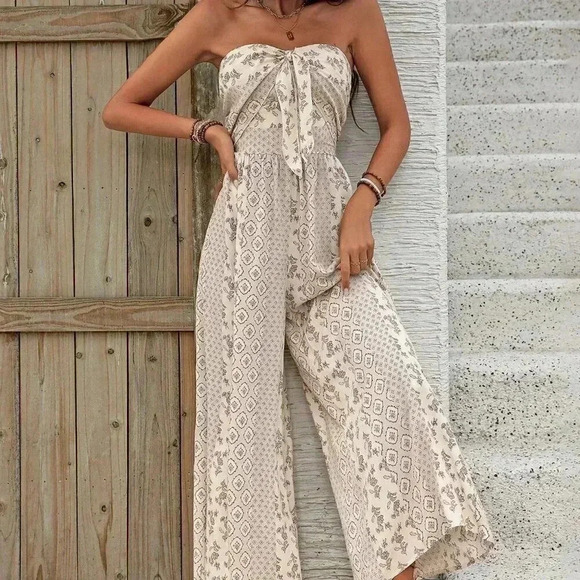 Apricot Boho Women's Printed Strapless Jumpsuit - Picture 1 of 6